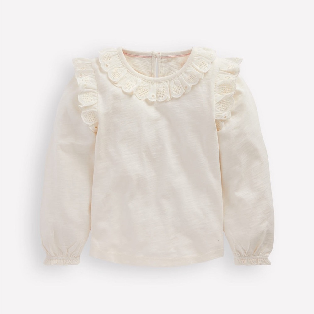 Mini Boden Broderie Heart Trim Top